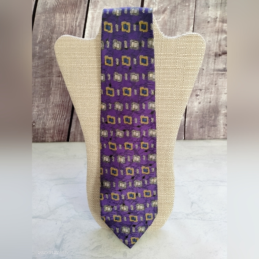 Robert Talbott Best of Class Necktie Tie Silk Geometric Square Handmade Purple T